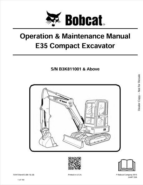 Discover the comprehensive operation and maintenance manual for the Bobcat E35 Compact Excavator (7254733). Download the PDF for essential insights and guidelines.