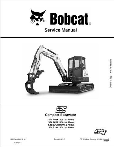 Discover the comprehensive service manual for the BOBCAT E35 Compact Excavator (6987276). Download the PDF for expert maintenance and repair guidance.