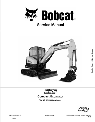 Discover the comprehensive service manual for the BOBCAT E35 Compact Excavator (6990712). Download the PDF for essential maintenance and repair guidance.