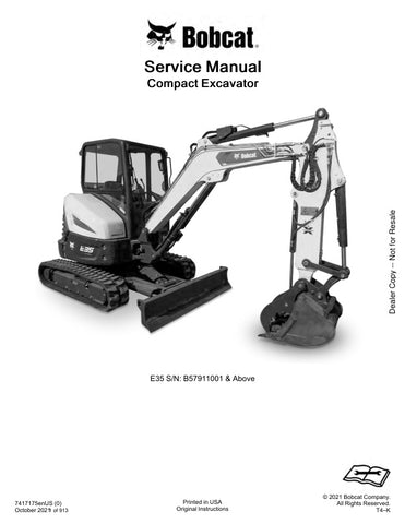 Unlock the full potential of your BOBCAT E35 Excavator with the comprehensive Service Manual (B57911001 & UP, 7417175) in PDF format. This essential guide provides detailed instructions, schematics, and troubleshooting tips to ensure your machine operates at peak performance. Whether you're a seasoned technician or a DIY enthusiast, this manual is designed to help you maintain and repair your excavator efficiently, saving you time and money. Don't miss out on the opportunity to enhance your equipment's long