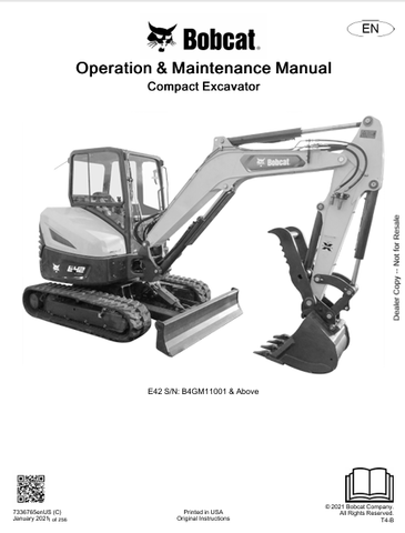 Discover the comprehensive operation and maintenance manual for the Bobcat E42 Compact Excavator. Download the PDF file for essential insights and guidelines.