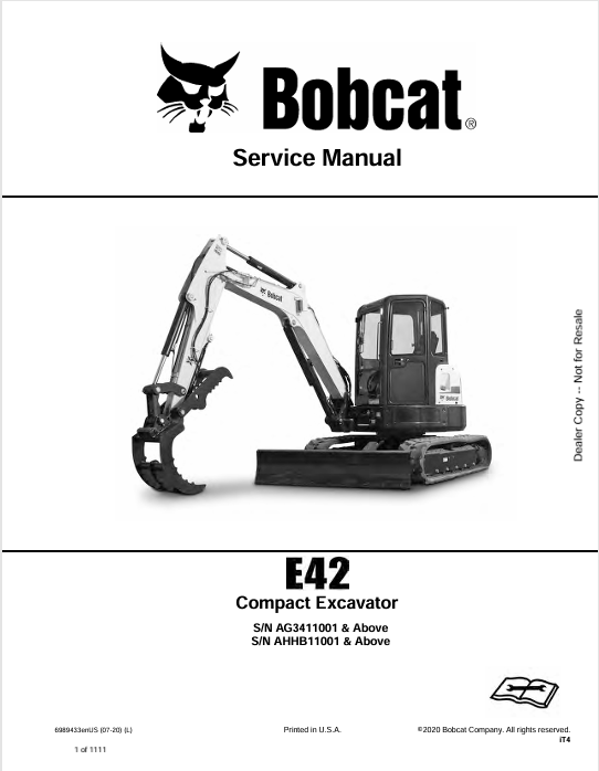 Discover the comprehensive service manual for the BOBCAT E42 Compact Excavator (6989433). Download the PDF for expert maintenance and repair guidance.