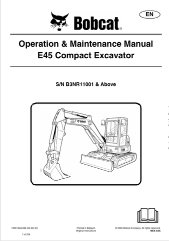  Discover the comprehensive operation and maintenance manual for the Bobcat E45 Compact Excavator. Download the PDF file for essential insights and guidelines.