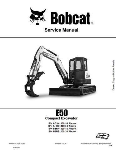 Unlock the full potential of your BOBCAT E50 Compact Excavator with the comprehensive Service Manual (6989441) designed for models AG3N11001, AHHE11001, B3NN11001, B3NS11001, and UP. This PDF file, covering updates from 2005 to 2019, provides detailed insights into maintenance, troubleshooting, and repair procedures, ensuring your equipment operates at peak performance. With easy navigation and clear illustrations, this manual is an essential resource for both professionals and DIY enthusiasts, helping you