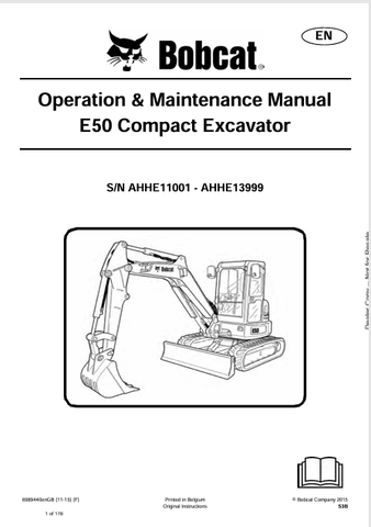  Discover the comprehensive operation and maintenance manual for the Bobcat E50 Compact Excavator. Download the PDF file for essential insights and guidelines.