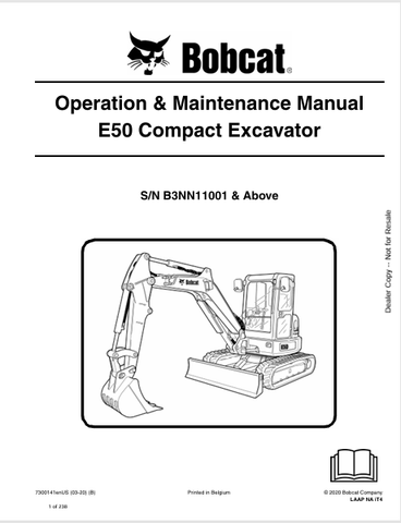  Discover the comprehensive operation and maintenance manual for the Bobcat E50 Compact Excavator. Download the PDF file for essential insights and guidelines.