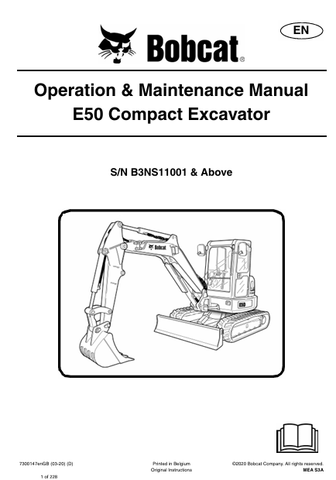  Discover the comprehensive operation and maintenance manual for the Bobcat E50 Compact Excavator (7300147). Download the PDF for essential insights and guidelines.