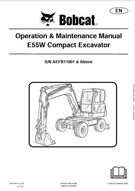  Discover the comprehensive operation and maintenance manual for the Bobcat E55W Compact Excavator (6987390). Download the PDF for essential insights and guidelines.