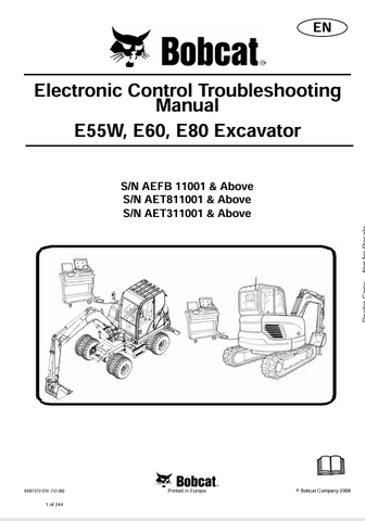 Discover the comprehensive troubleshooting manual for BOBCAT E55W, E60, and E80 excavators. Download the PDF to resolve electronic control issues effectively.