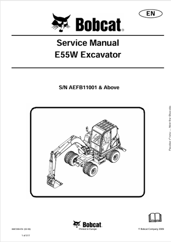 Discover the comprehensive service manual for the BOBCAT E55W Excavator (6987289). Download the PDF file for expert maintenance and repair guidance.