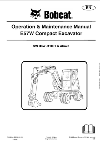 Discover the comprehensive operation and maintenance manual for the Bobcat E57W Compact Excavator. Download the PDF file for essential insights and guidelines.