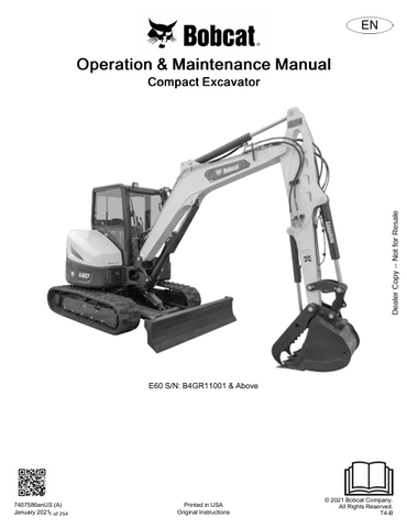 Discover the comprehensive operation and maintenance manual for the Bobcat E60 Compact Excavator (7407586). Download the PDF for essential insights and guidelines.