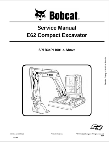  Discover the comprehensive service manual for the BOBCAT E62 Compact Excavator (6990794). Download the PDF for essential maintenance and repair guidance.