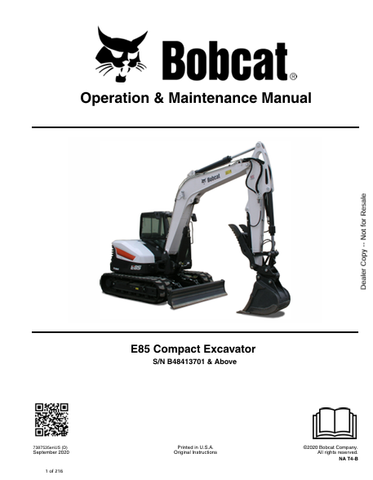 Discover the comprehensive operation and maintenance manual for the Bobcat E85 Compact Excavator. Download the PDF file for essential insights and guidelines.