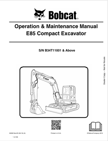  Discover the comprehensive operation and maintenance manual for the Bobcat E85 Compact Excavator. Download the PDF file for essential guidelines and tips.