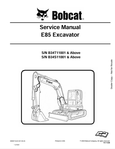 Discover the comprehensive service manual for the Bobcat E85 Excavator (6990617). Download the PDF for essential maintenance and repair guidance.