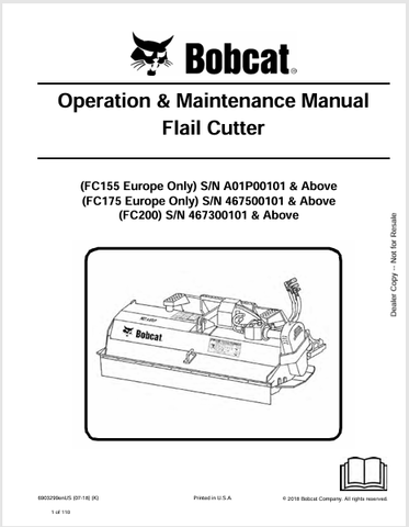 Discover the comprehensive operation and maintenance manual for BOBCAT FC155, FC175, and FC200 flail cutters. Download the PDF for essential guidance.