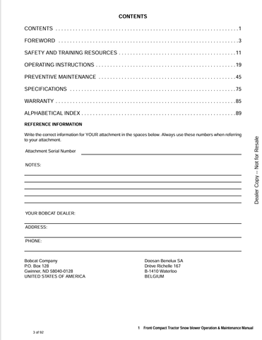 BOBCAT FCTSB49 (6989401ENUS) OPERATION AND MAINTENANCE MANUAL PDF FILE