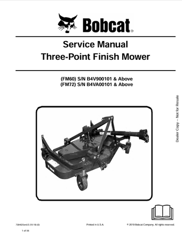 Discover the comprehensive service manual for BOBCAT FM60 and FM72 three-point finish mowers. Download the PDF file for expert maintenance guidance.