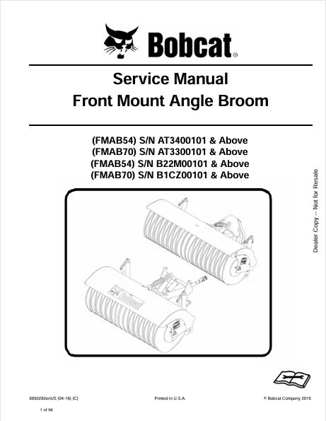 Discover the comprehensive service manual for BOBCAT FMAB54 and FMAB70 front mount angle brooms. Download the PDF for essential maintenance and operation guidelines.