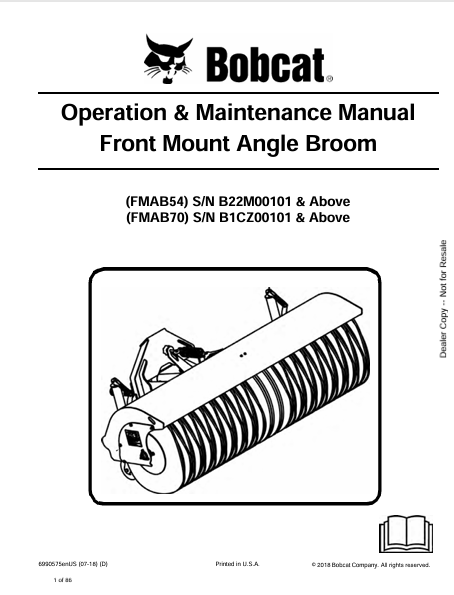 Discover the comprehensive operation and maintenance manual for BOBCAT FMAB54 and FMAB70 front mount angle brooms. Download the PDF for essential guidance.