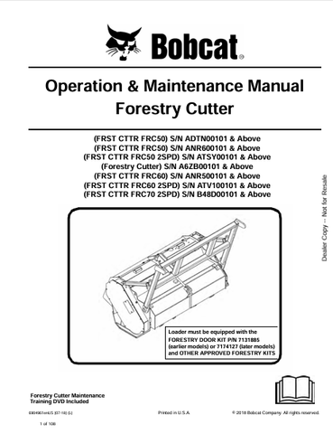 Discover the comprehensive operation and maintenance manual for BOBCAT FRC50, FRC60, and FRC70 2SPD Forestry Cutters. Download the PDF for essential guidance.