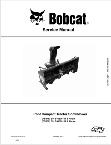 Access the comprehensive service manual for BOBCAT FSB49 and FSB62 front compact tractor snowblowers. Download the PDF file for expert maintenance tips.