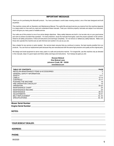 BOBCAT FX1000V (4178816ENUS) OPERATION & MAINTENANCE MANUAL PDF FILE