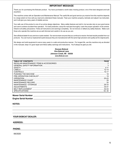 BOBCAT FX801V (4178815ENUS) OPERATION & MAINTENANCE MANUAL PDF FILE