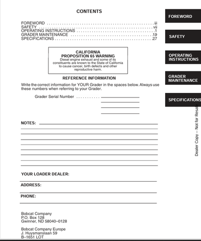 BOBCAT GRADER (6724889) OPERATION & MAINTENANCE MANUAL PDF FILE