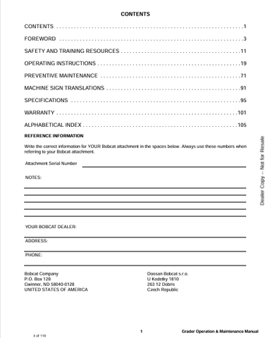 BOBCAT GRADER (6987368ENUS) OPERATION & MAINTENANCE MANUAL PDF FILE