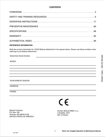 BOBCAT GRAPPLE (6986604ENUS) OPERATION & MAINTENANCE MANUAL PDF FILE