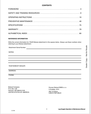BOBCAT GRAPPLE (7429550ENUS) OPERATION & MAINTENANCE MANUAL PDF FILE