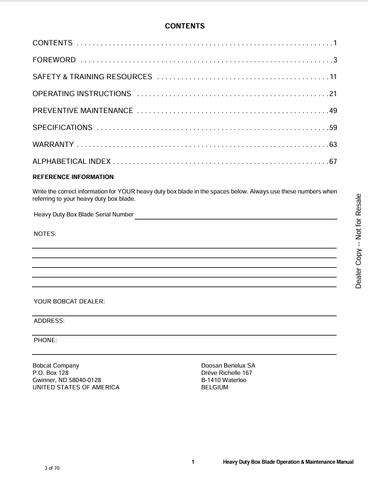 BOBCAT HEAVY BLADE (6987241) OPERATION AND MAINTENANCE MANUAL PDF FILE