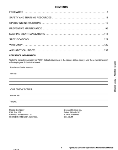 BOBCAT HS8 (6986894ENUS) OPERATION AND MAINTENANCE MANUAL PDF FILE
