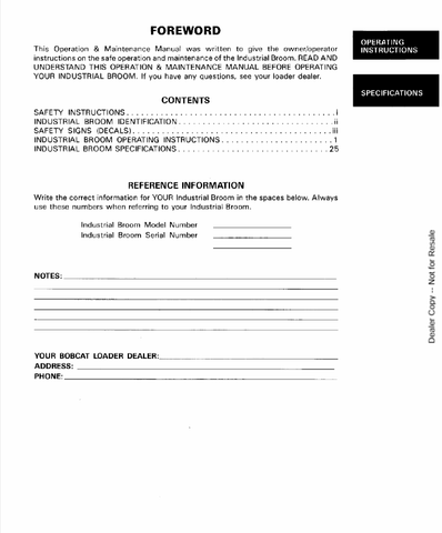 BOBCAT INDUSTRIAL BROOM (6720284) OPERATOR MANUAL PDF DOWNLOAD