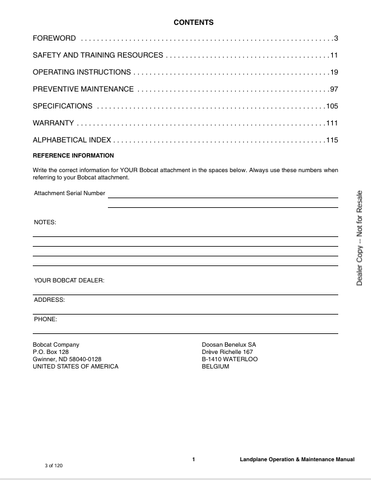 BOBCAT LANDPLANE (6901095ENUS) OPERATION & MAINTENANCE MANUAL PDF FILE