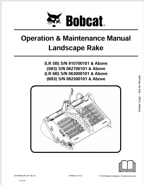 Discover the comprehensive operation and maintenance manual for BOBCAT LR 5B, 5B3, LR 6B, and 6B3 landscape rakes. Download the PDF for essential guidance.
