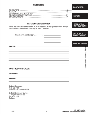 BOBCAT LT102 (6901226) OPERATION & MAINTENANCE MANUAL PDF DOWNLOAD