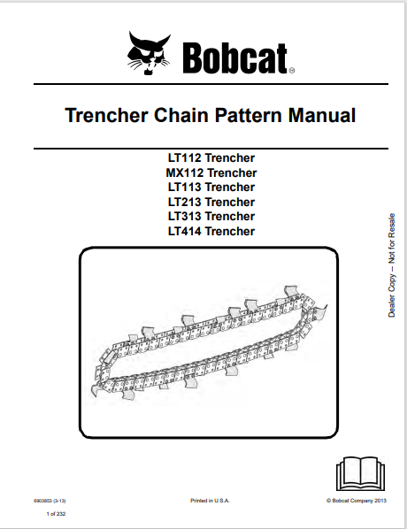 Discover the comprehensive manual for BOBCAT trenchers LT112, MX112, LT113, LT213, LT313, and LT414. Download the PDF for detailed chain pattern information.