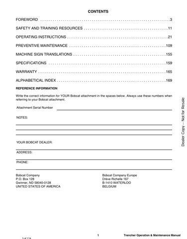 BOBCAT LT112, MX112, LT113 TRENCHER (6902550ENUS) OPERATION & MAINTENANCE MANUAL PDF DOWNLOAD