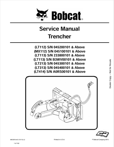 Discover the comprehensive service manual for BOBCAT trenchers LT112, LT113, LT213, LT313, and LT414. Download the PDF file for expert guidance.