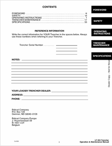 BOBCAT LT203 (6900989) OPERATION & MAINTENANCE MANUAL PDF DOWNLOAD