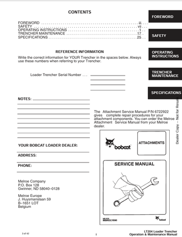 BOBCAT LT204 (6722613) OPERATION AND MAINTENANCE MANUAL PDF FILE