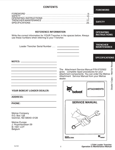 BOBCAT LT204 (6722613) OPERATION & MAINTENANCE MANUAL PDF DOWNLOAD
