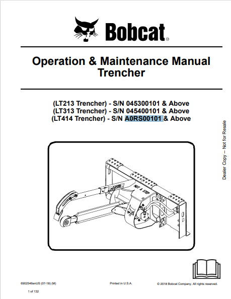 BOBCAT LT213 TRENCHER, LT313 TRENCHER OPERATION &amp; MAINTENANCE MANUAL ...