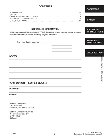 BOBCAT LT303 (6901765) OPERATION AND MAINTENANCE MANUAL PDF FILE