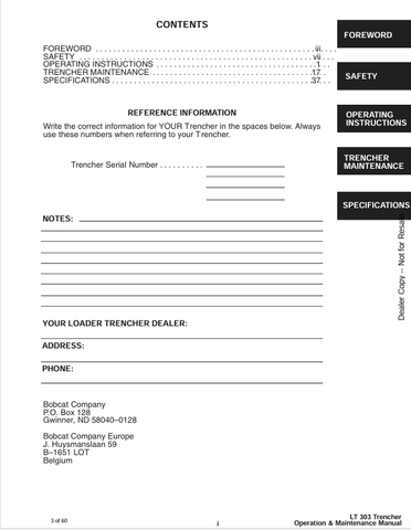 BOBCAT LT303 (6901765) OPERATION & MAINTENANCE MANUAL PDF DOWNLOAD