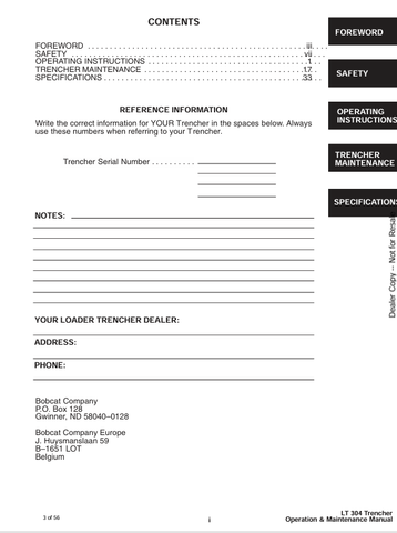 BOBCAT LT304 (6901030) OPERATION AND MAINTENANCE MANUAL PDF FILE