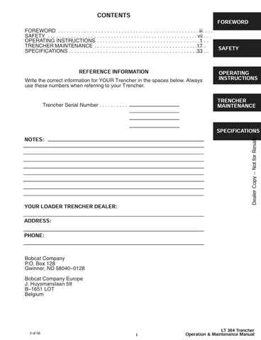 BOBCAT LT304 (6901030) OPERATION & MAINTENANCE MANUAL PDF DOWNLOAD